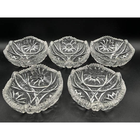 Unbranded Other - Vtg Cut Glass Nut Bowls Set of 5 Pinwheel Fan Sawtooth Rim Heavy Glass 4.5"